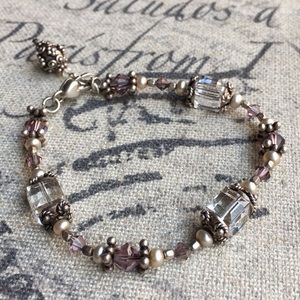 White w/Pink Beaded Bracelet